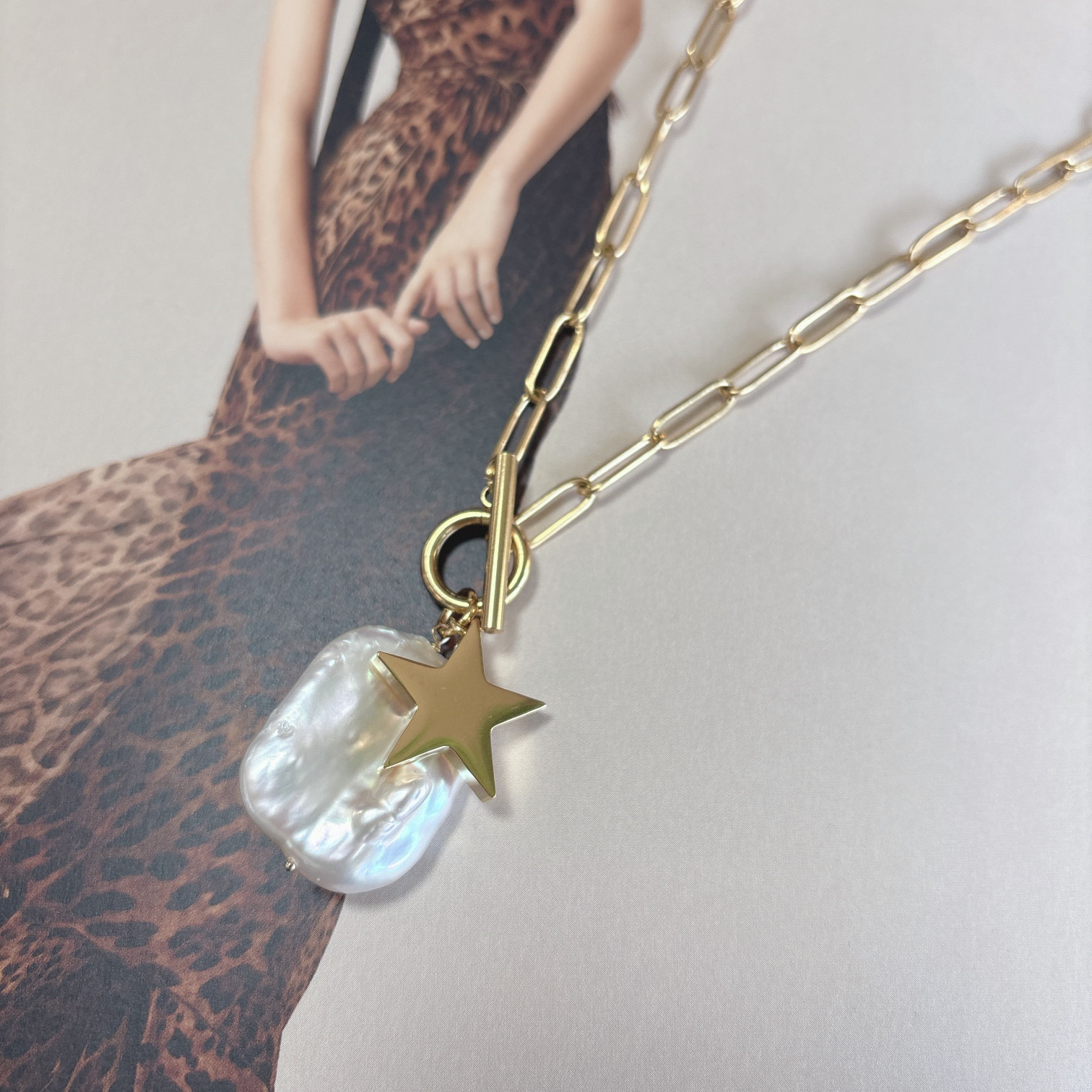 stainless star×pearl ネックレス