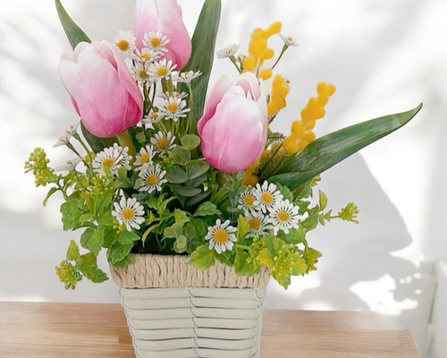 チューリップのバスケットアレンジ アートフラワー AilesBlanches 通販