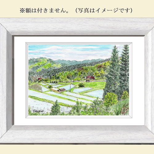 原画一点物 「山里の春」＜ペンスケッチ＋透明水彩＞ 絵画 Takashi.A