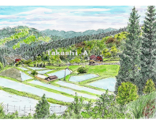 水彩アート「春の交差点」手描き、1点物、真筆。 d6d2c9602e4c6ccedec4a26654848c