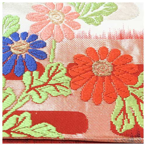 唐織刺繍 正絹 袋帯 二部式 薄手 染め分け 花模様 二重太鼓 作り帯 