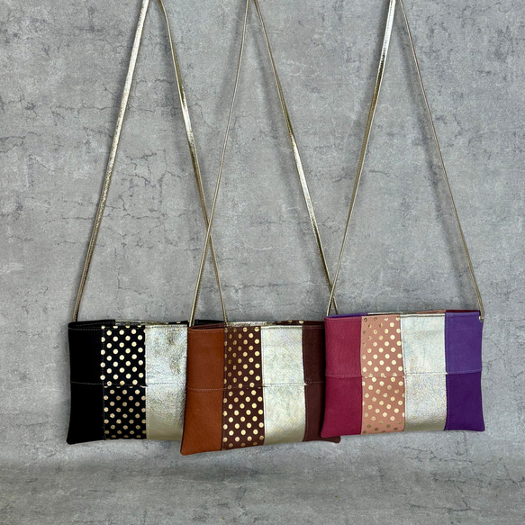 ピッグスキンのスマホポシェット　16ピース　みずたまブラック 7枚目の画像