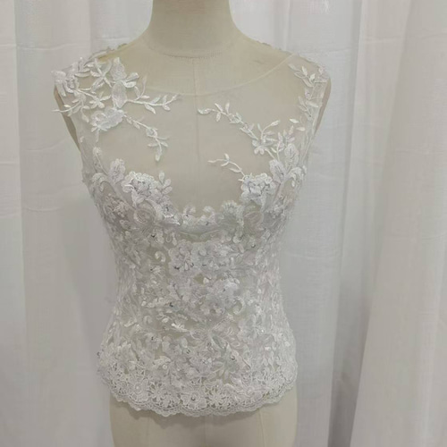 送料無料！ボレロ ノースリーブ 繊細レース くるみボタン 花嫁  