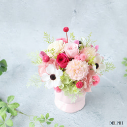 プリザーブドフラワーアレンジメント&マスコット付き　未使用に近い　早く売りたい◆ フラワーパフェ風アレンジメント（ピンク）【プリザーブドフラワー】花