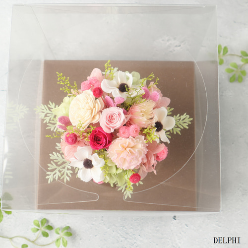 フラワーパフェ風アレンジメント（ピンク）【プリザーブドフラワー】花