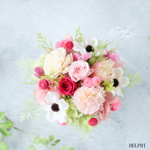 フラワーパフェ風アレンジメント（ピンク）【プリザーブドフラワー】花