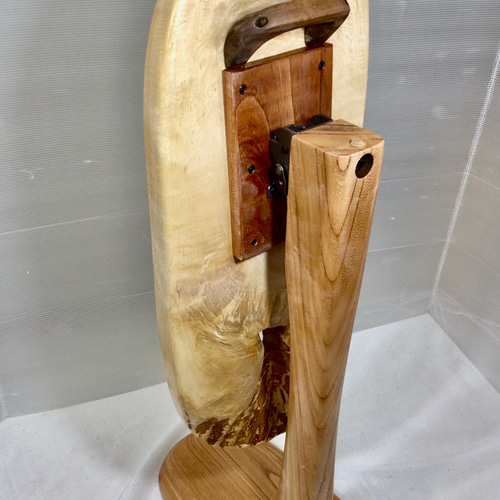 天然木とち杢輪切り折り畳みサイドテーブル一点物手造り