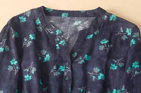 夏◆綿麻◆ワンピース◆コットンリネン◆通勤◆通学◆ネイビー ◆ 2枚目の画像