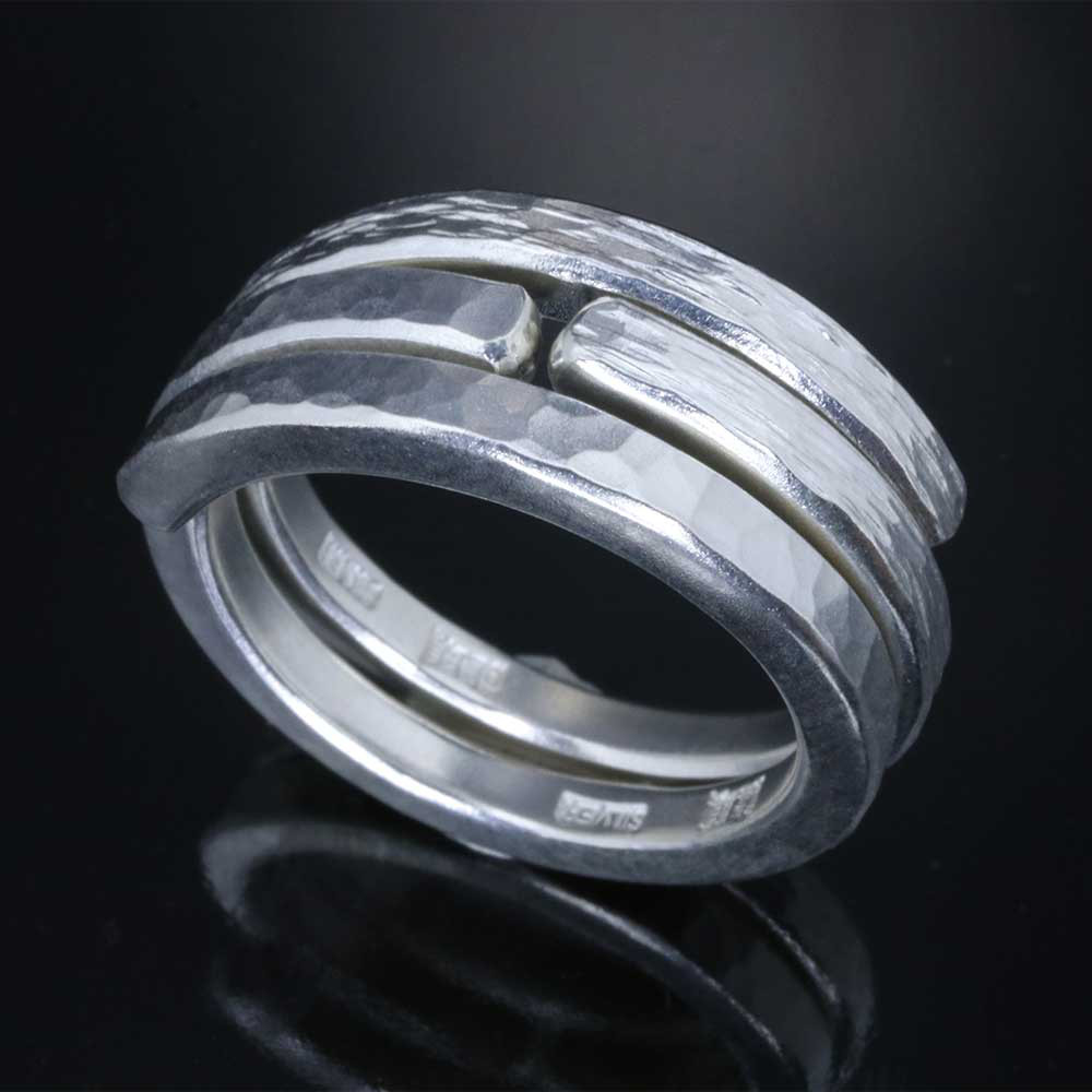 指輪 メンズ : 丸鎚目 チリ目 鎚目 重ね付け シルバー リング シルバーリング 槌目 11～25号