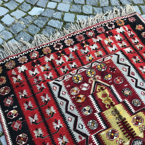 手織りトルコ絨毯 & キリムラグ 142x195cm ヴィンテージラグ