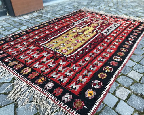 手織りトルコ絨毯 & キリムラグ 142x195cm ヴィンテージラグ