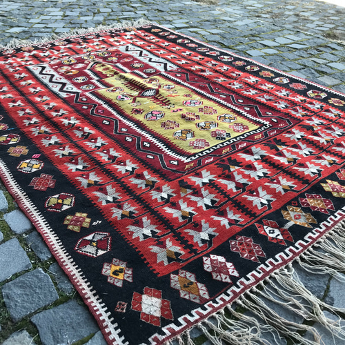 手織りトルコ絨毯 & キリムラグ 142x195cm ヴィンテージラグ