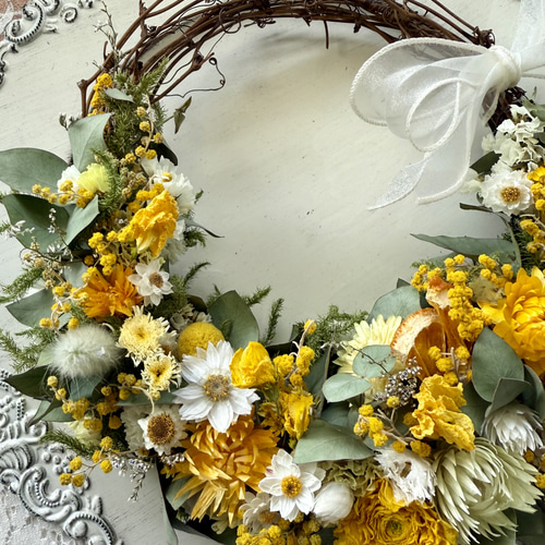 ミモザとオレンジの爽やかハーフリース リース Atelier sol daisy 通販