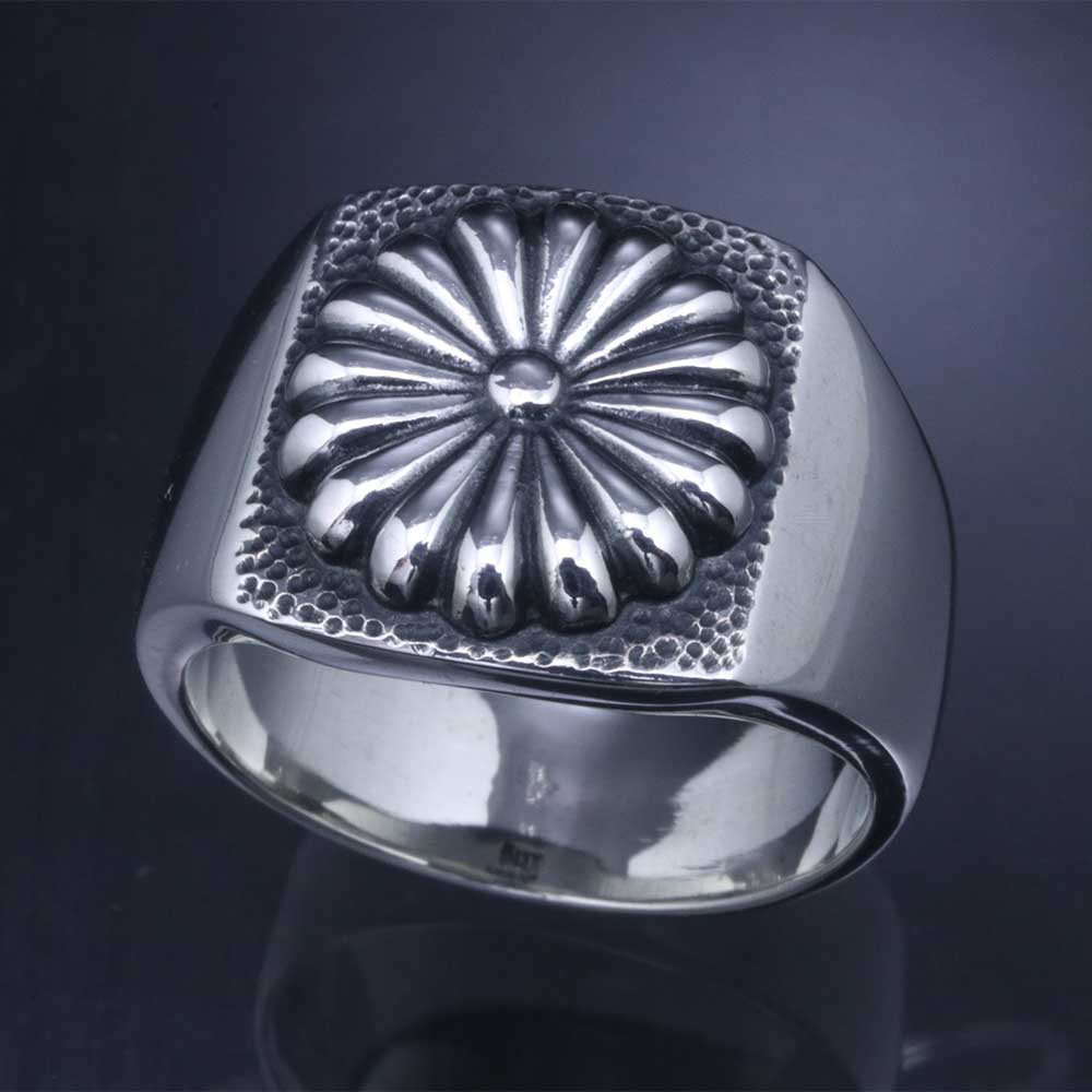 指輪 メンズ : 菊紋 印台 リング シルバー 10～28号 愛国  菊の紋章 日本 C-100