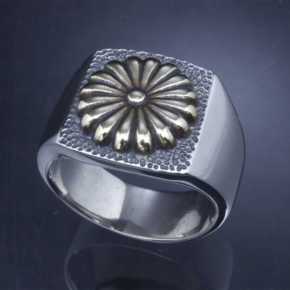 指輪 メンズ : 菊紋 印台 リング シルバー ブラス 10～28号 愛国  菊の紋章 日本 R-152