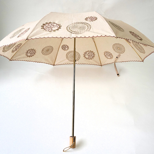 晴雨兼用】綿麻 かわいい刺繍傘 日傘 折りたたみ傘 『丸い刺繡花