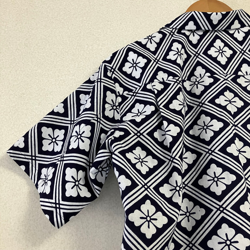 夏本番・涼しい綿浴衣反物★アロハシャツ★売り切り アロハシャツ 浴衣反物 絞り浴衣より作製 LL【お持ちの素材より