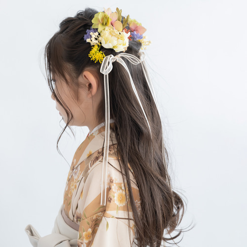 小学生　袴　髪飾り付 小学校卒業式袴髪飾りベージュ/白リボンK】人気の髪型ツインハーフ