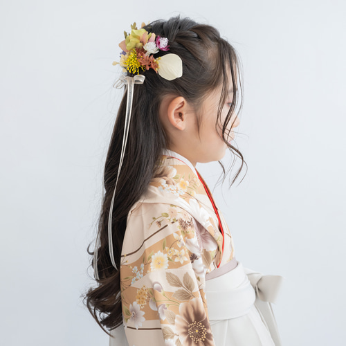 小学校卒業式袴髪飾りベージュ/白リボンK】人気の髪型ツインハーフ