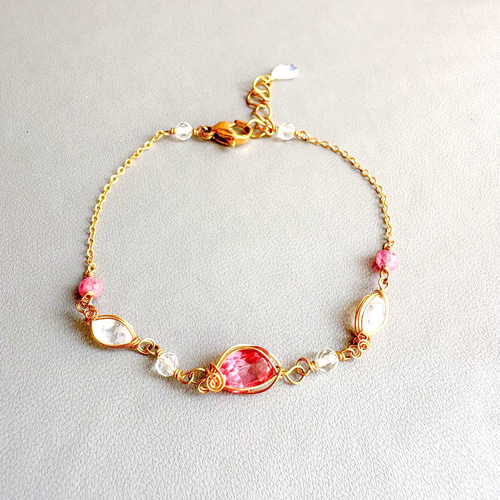 ピンクトパーズ レインボームーンストーン ブレスレット