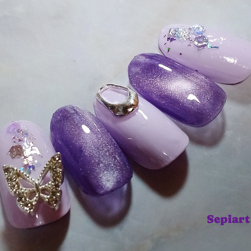 ジェルネイルチップ☆付け爪☆パープル5ミクロンマグネット×藤色