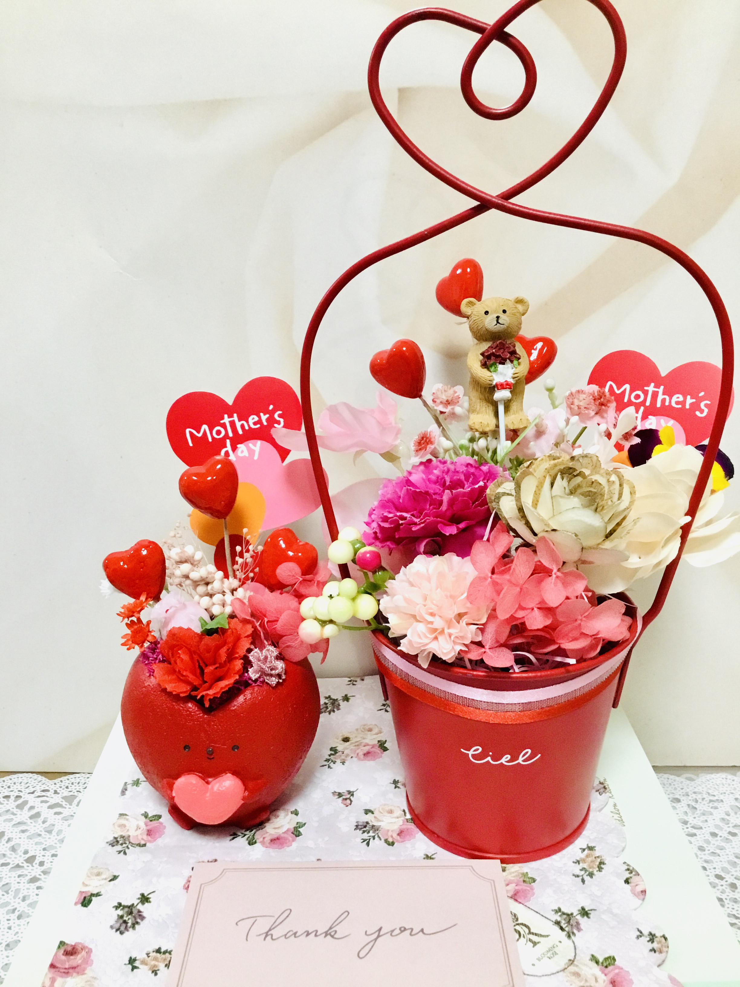 母の日優しいハートポットの贈り物レッド
