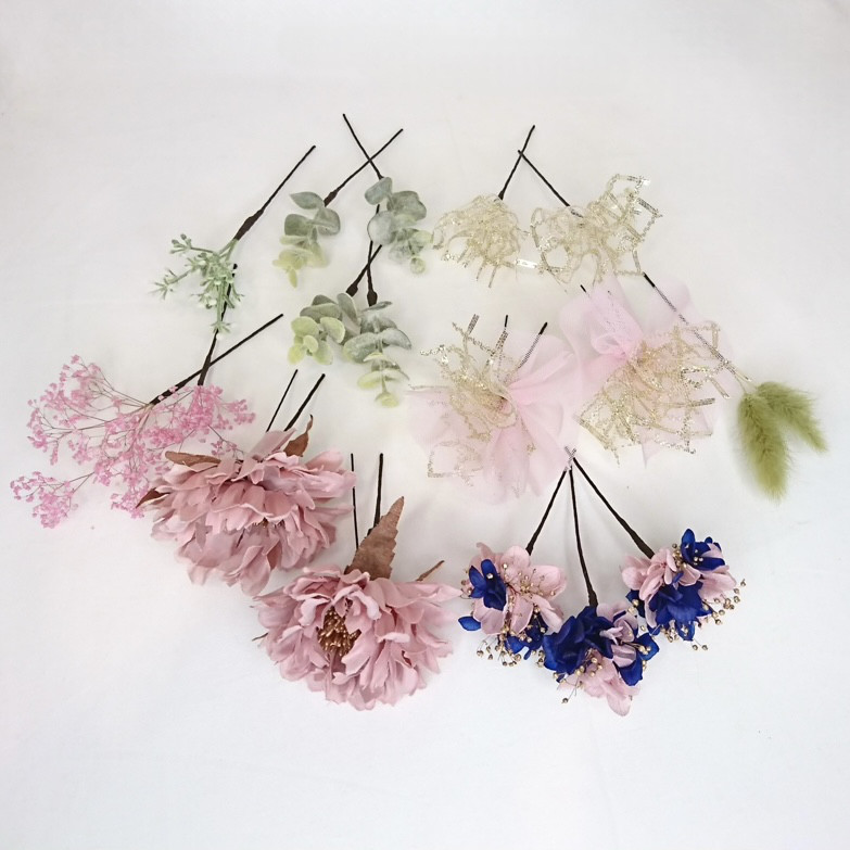 【一点限定】スカビオサとプリザ紫陽花とチュールのヘッドドレス 髪飾り 成人式 卒業式 袴 ウェディング ピンク かわいい