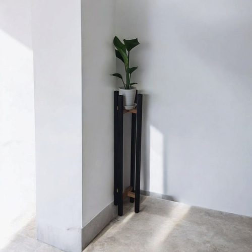 スタイリッシュ/木製縦長/プランタースタンド（黒×ウォルナット