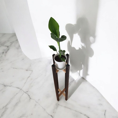 スタイリッシュ/木製縦長/プランタースタンド（黒×ウォルナット