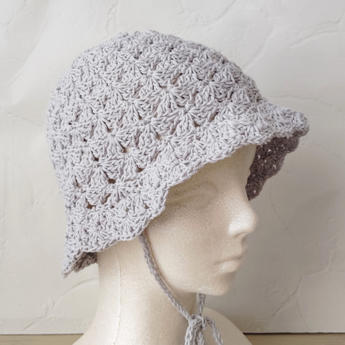 クロシェハット 手編み 紐付き コットン バケットハット クロシェ帽子