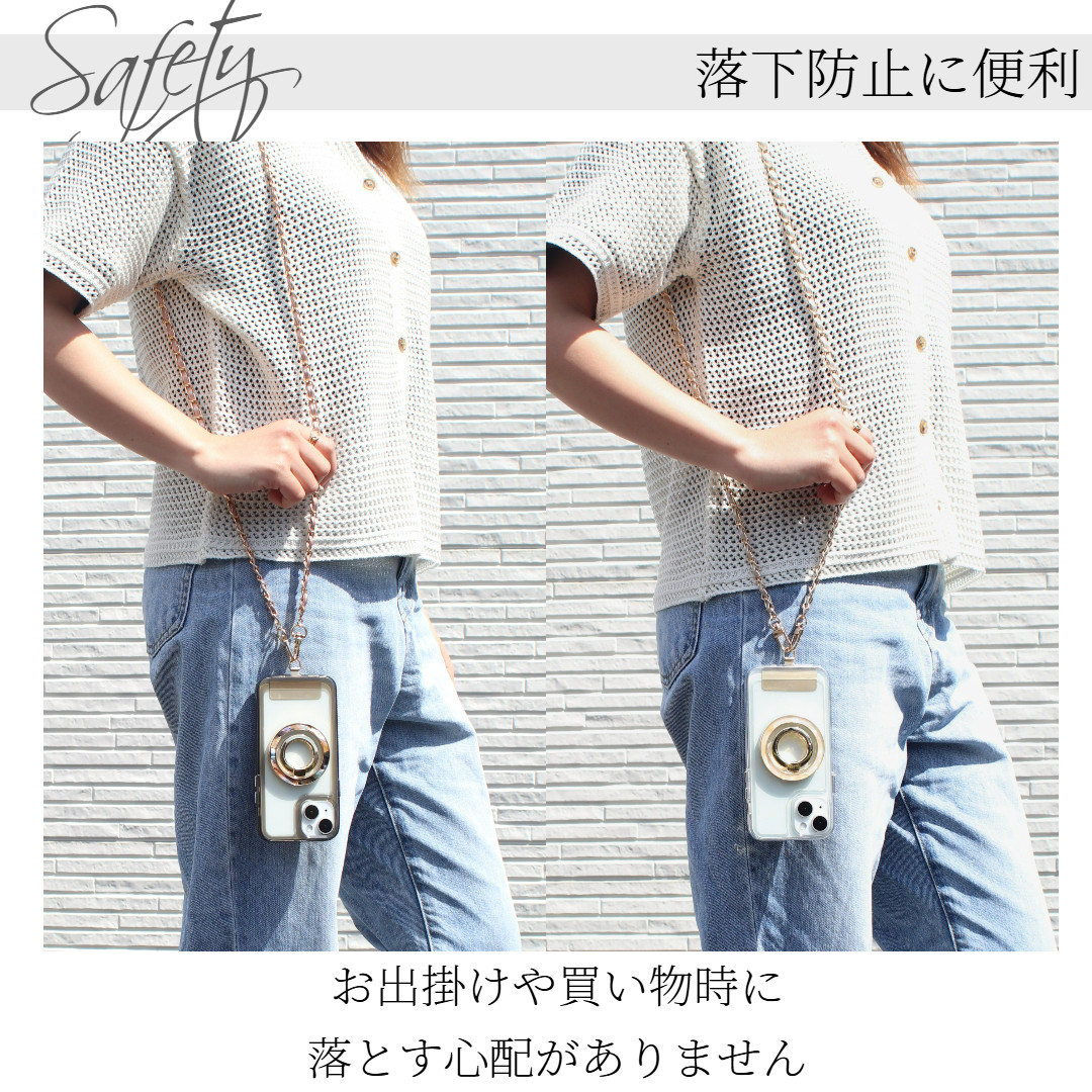 iPhone ケース クリア リング付き 17 16 15 14 SE 13 マグセーフ チェーン ストラップ べっ甲