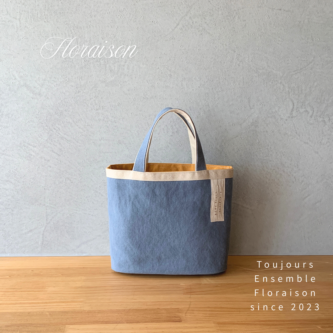 M ＊受注制作＊楕円底・ナチュラルミニトート　倉敷帆布　アシュグレー×アイボリー〈オプションで Dカン可能〉