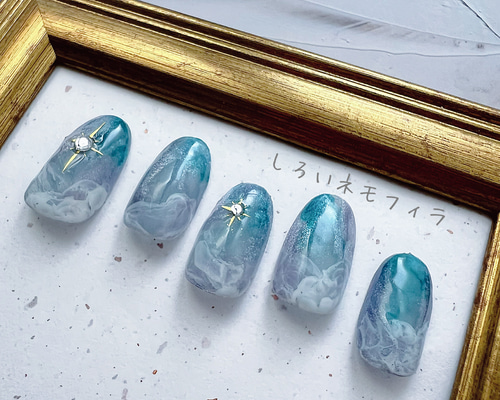 幻想的な夜空ネイル 空 星空 雲 ニュアンスネイル マグネットネイル