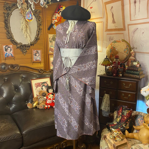 着物 リメイク ワンピース ドレス 洗える 化繊 京袋帯サッシュベルト