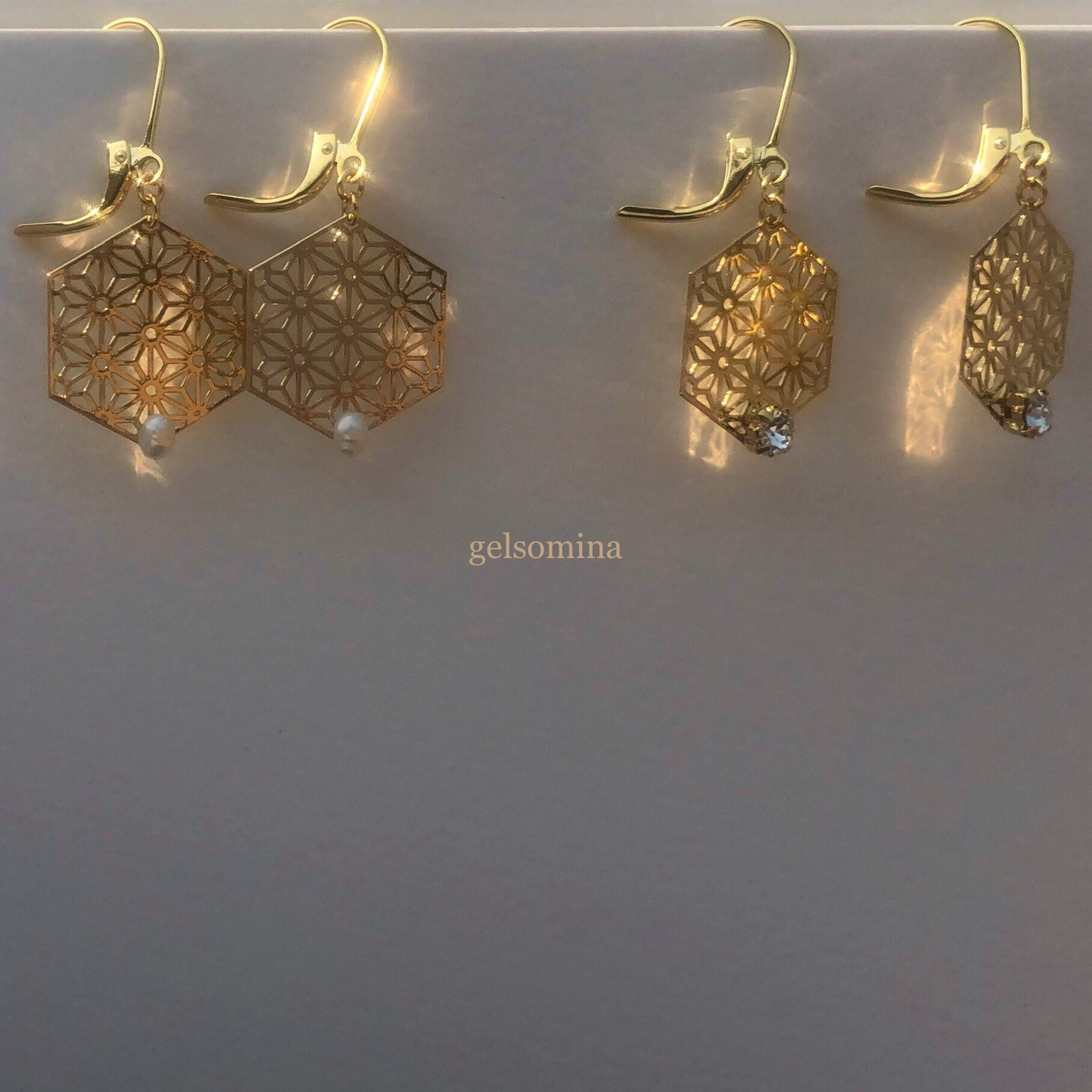 ★雅 | Kumiko | Hexagon | Pearl or Crystal ★ピアス 両耳