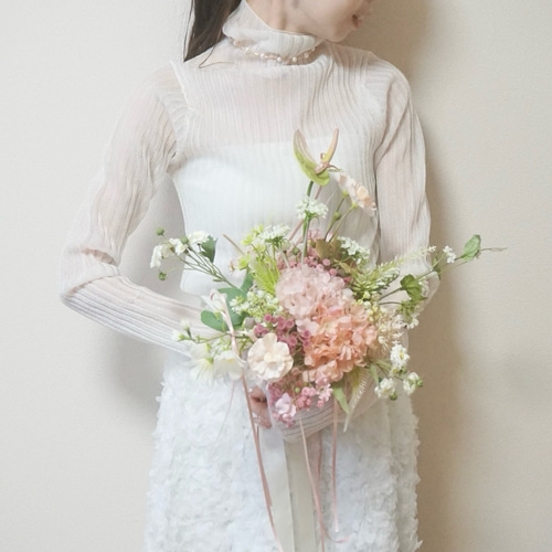 完成品】Natural Pinkのバレエコアブーケ♡前撮り/ウェディング ブーケ