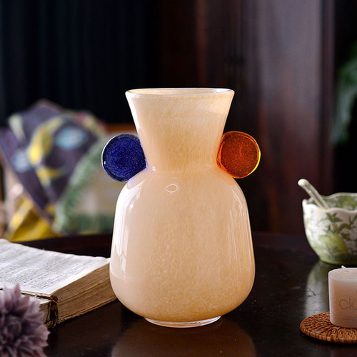 ハンドメイドガラス花瓶 ぽってり可愛い カラフルドット 癒し