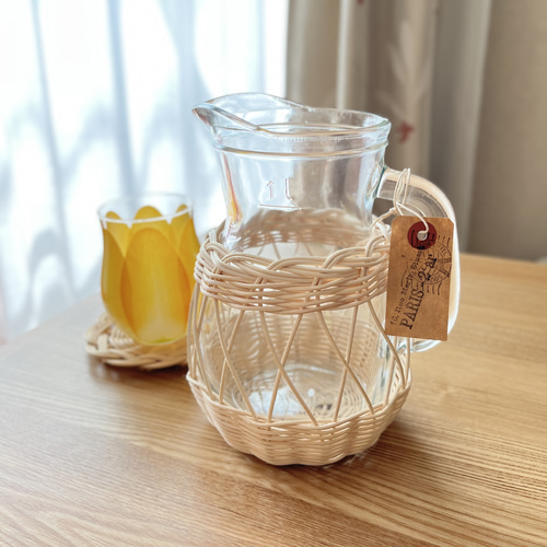 ラタンのガラスの水差し(ウォータージャグ） その他インテリア雑貨