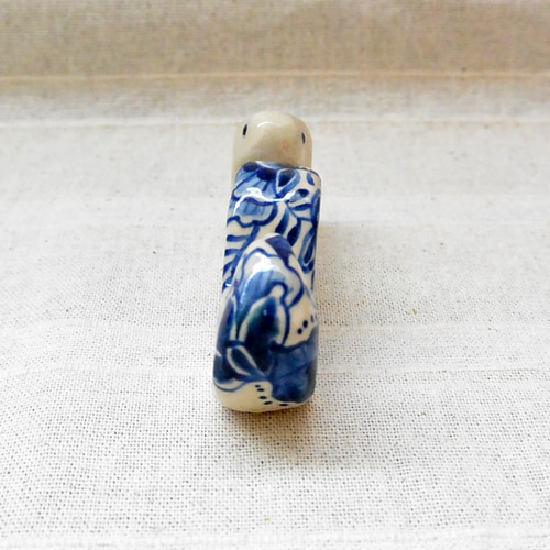 ボタニカル柄ヘビ 青の植物柄（D）今年の干支・巳年 白蛇 陶芸・陶器