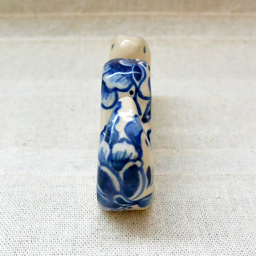 ボタニカル柄ヘビ 青の植物柄（E）今年の干支・巳年 白蛇 陶芸・陶器