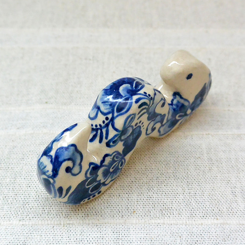 ボタニカル柄ヘビ 青の植物柄（E）今年の干支・巳年 白蛇 陶芸・陶器