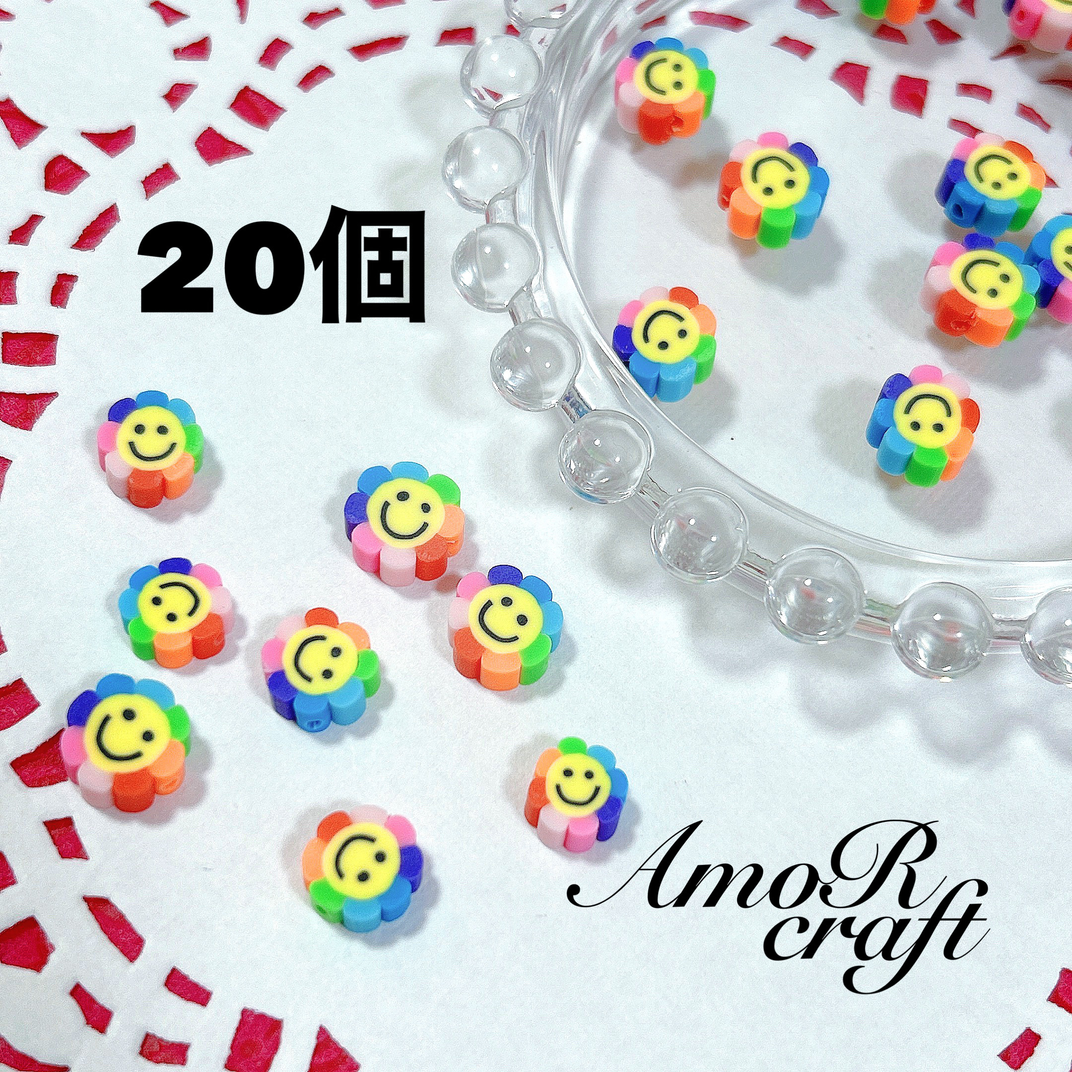 韓国 ✿ 【rs-2】ビーズリング ニコちゃん カラフル