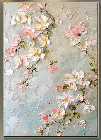 60×40cm】キャンバスアート テクスチャーアート 花 油絵 抽象画