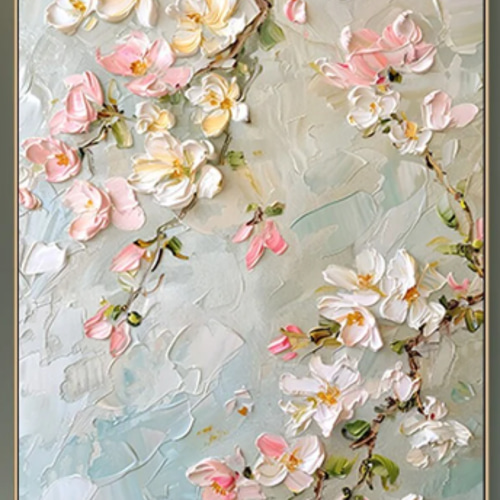 60×40cm】キャンバスアート テクスチャーアート 花 油絵 抽象画
