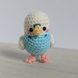 あみぐるみ とり鳥 セキセイインコ 白×水色 鼻青 手染め毛糸