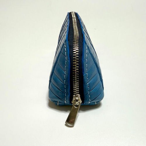 スモールクロコダイル 藍染 浅葱色 ファスナー付きペンケース ペン