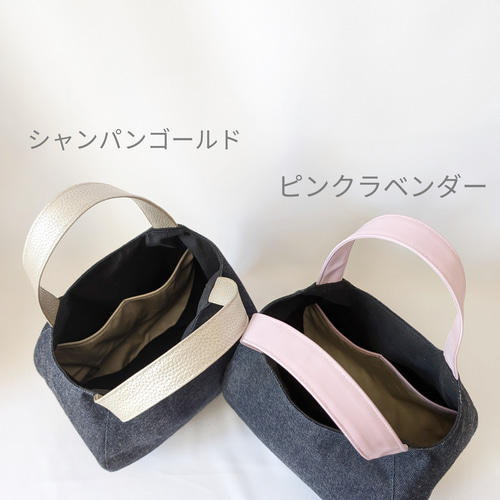 ❀たっぷりマチのコロントートバッグ デニム×本革ハンドル
