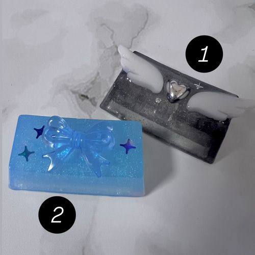 カスタムキーキャップ シルバーハート クリアリボン レジンキー