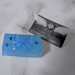 カスタムキーキャップ シルバーハート クリアリボン レジンキー