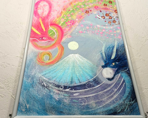 風水幸せ絵画＊吉祥 空海 春色花咲メロディ〜花龍海龍〜富士山 五線譜